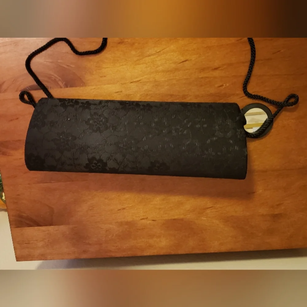 Elegant Jaquard Black Clutch With Cord Strap